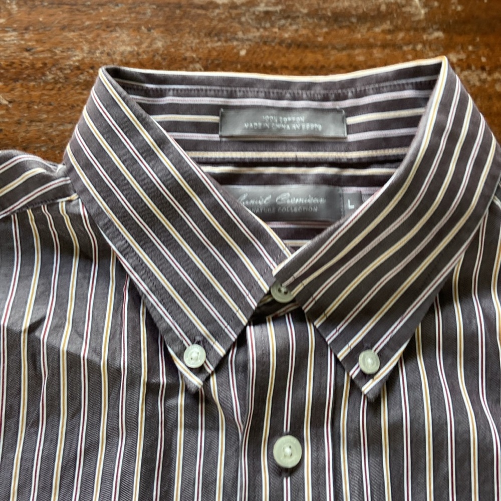 Daniel Cremieux Gray Striped Men’s Large L Button Down Dress Shirt